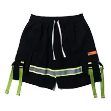 Полосатые с пряжкой Ремни карго шорты оверсайз уличная хип хоп мужские повседневные мешковатые шорты модные мужские