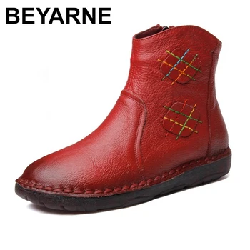 

BEYARNE 2018 Autumn Women Ankle Boots Vintage Handmade Genuine Leather Flat Mar Boots For Women Casual Shoes Botas