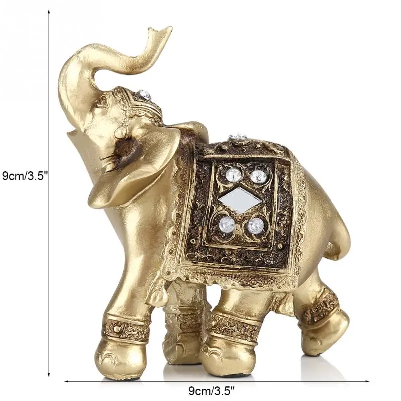 Статуя Слона фэн-шуй золотого цвета, декоративные фигурки слона из смолы с бриллиантами, миниатюрные фигурки для сада - Цвет: 9x9
