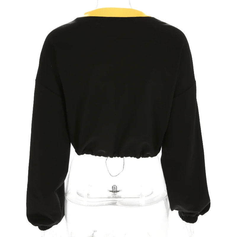 Darlingaga streetwear fashion short sweatshirt women letter print drawstring waist autumn winter cropped sweatshirts hoodie 2018 Hoodies