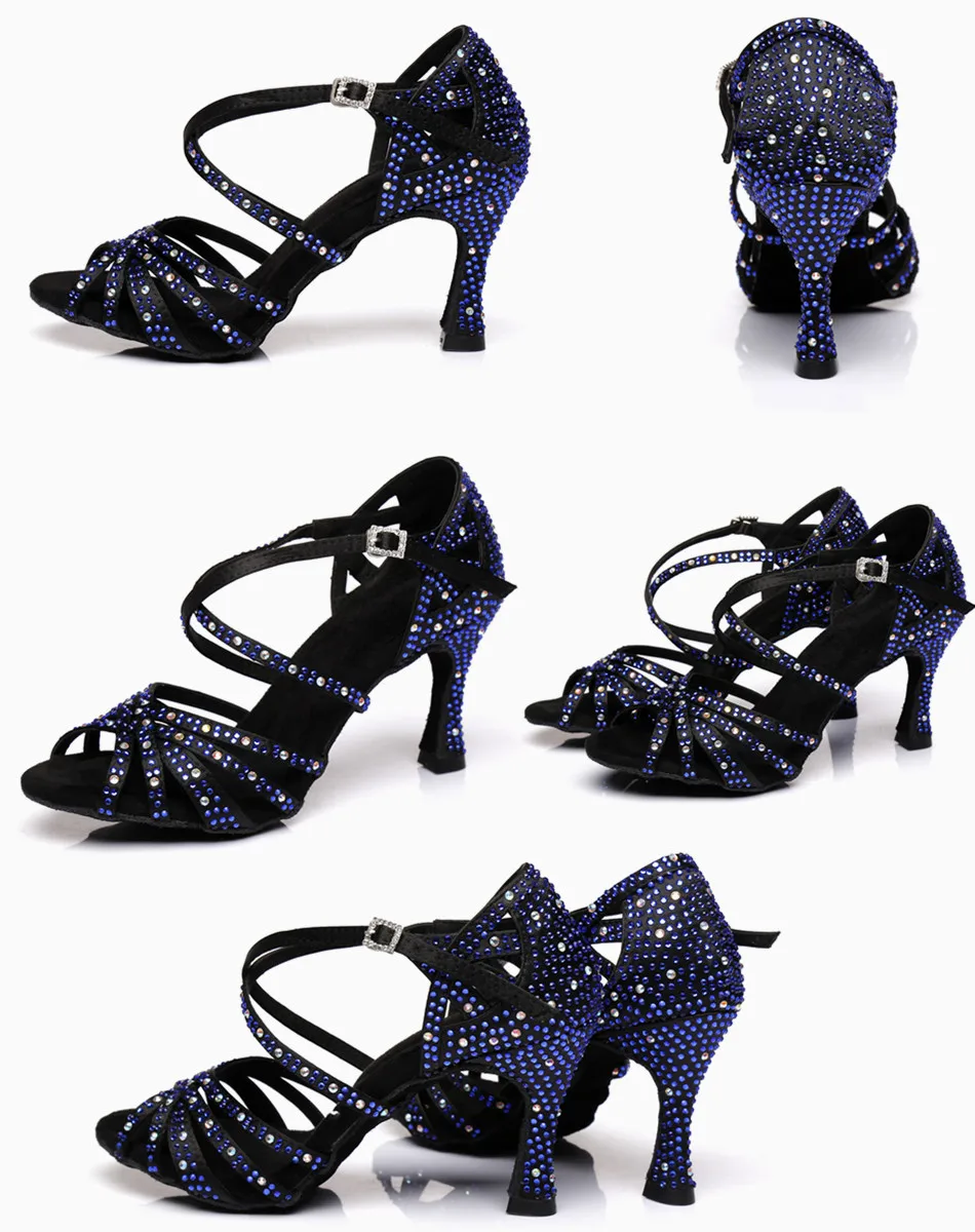 Женская обувь для танцев; Обувь для бальных танцев; обувь для сальсы; женские сандалии для латинских танцев; блестящий синий цвет; высокий средний низкий каблук; цвет под заказ; купон со скидкой