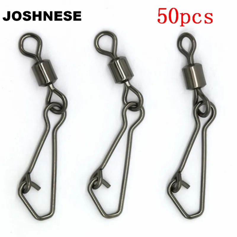 

JOSHNESE 50PCS Stainless Steel Swivels Fishing MS+QL Interlock Rolling Swivel With Hooked Snap Fish Hook Connector