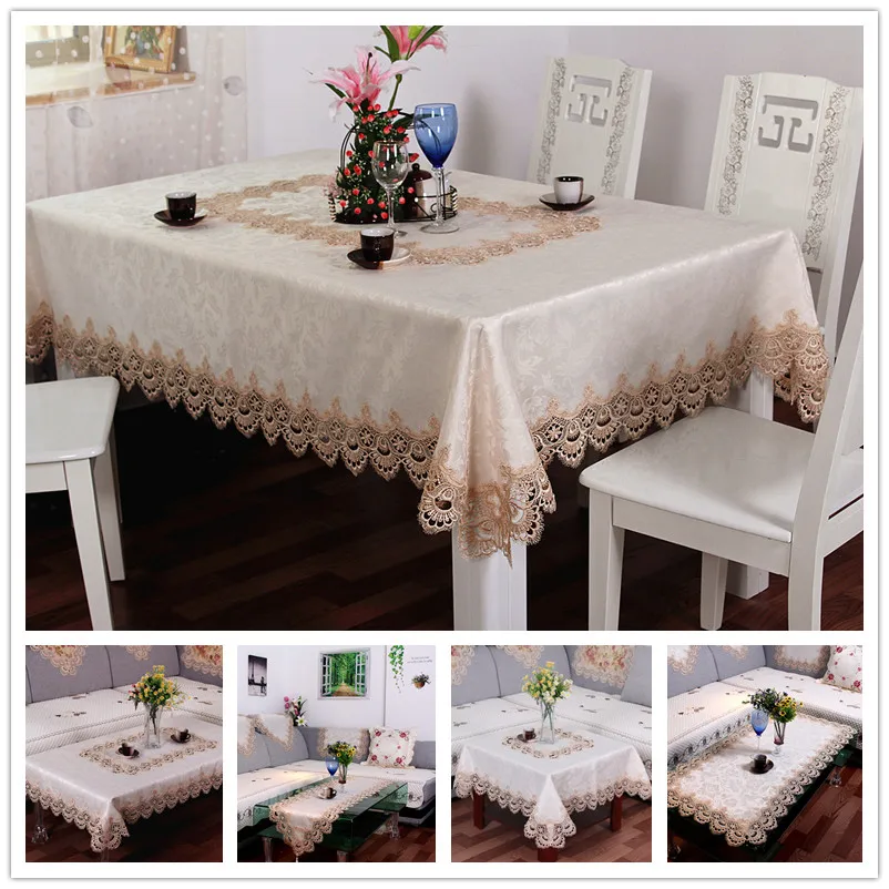 Buy European Style Luxury Fabric Tablecloth with Embroidered Dining Table Cloth