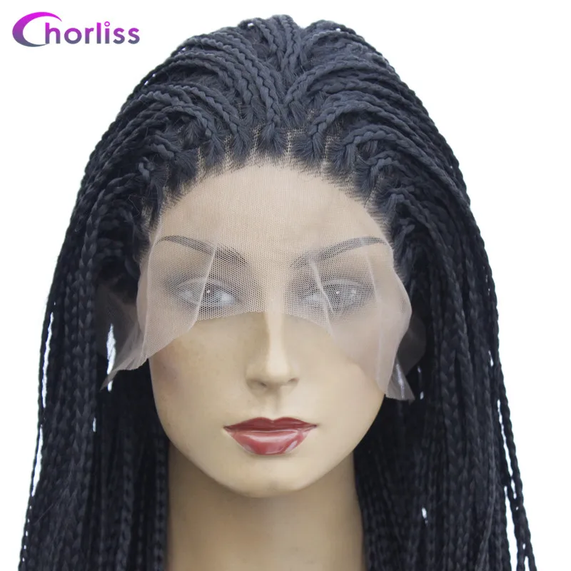 Long Braided Box Braids Wig Ombre Synthetic Lace Front Wig For Women Chorliss Hand Made Black Cosplay Wig Heat Resistant Wigs