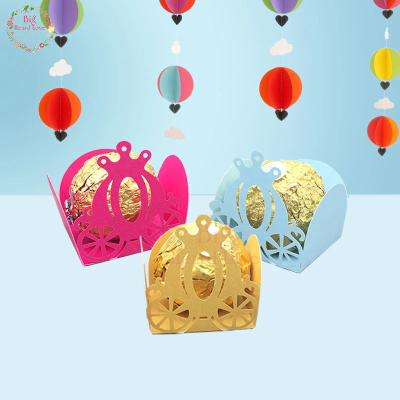 50 шт. лазерная резка карета-тыква конфеты бар ребенок душ картонная коробка День рождения коробка конфет подарок на вечеринку в честь рождения ребенка украшения