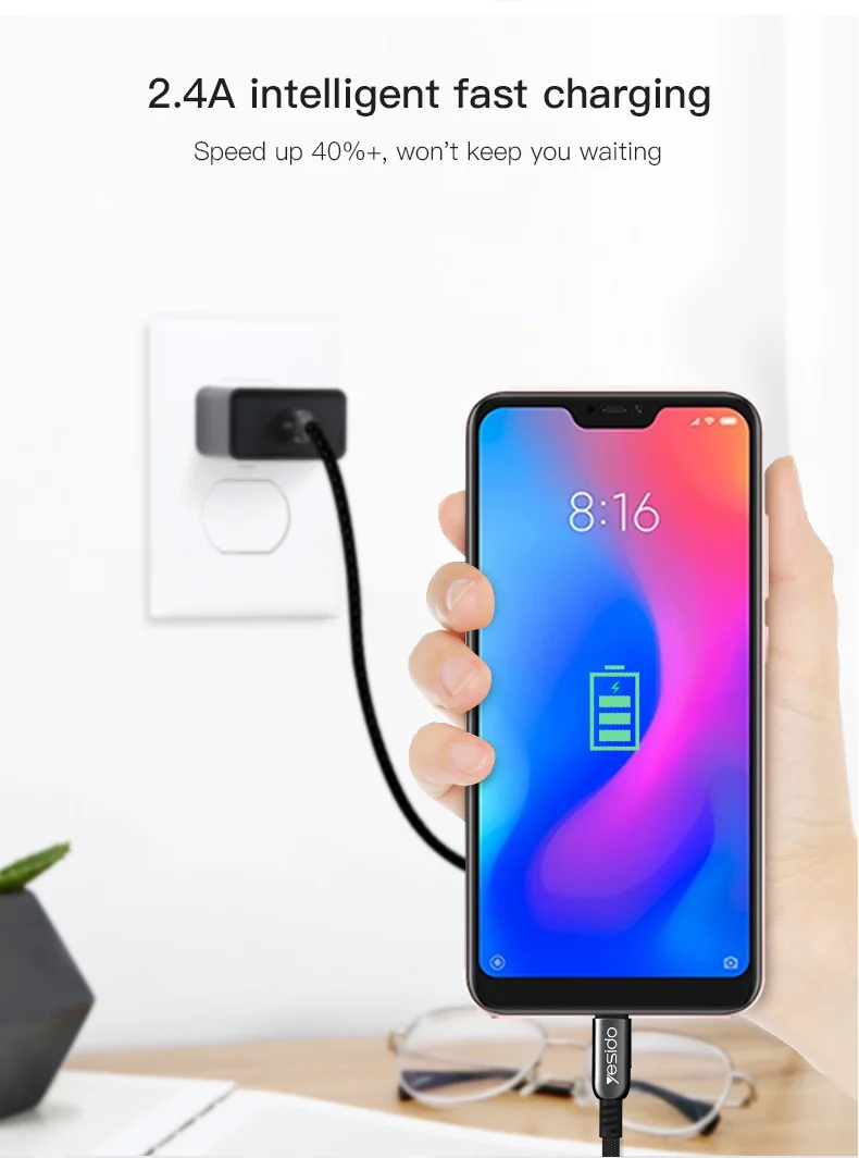 Yesido CA25 Micro USB кабель 2.4A Быстрая зарядка USB кабель для передачи данных для samsung huawei Xiaomi USB шнур провода Android телефон планшеты кабели