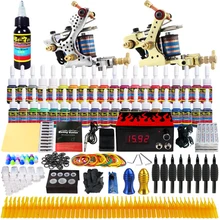 Полный профессиональный набор тату-машин 2 машинки liner shader Machine 28 цветных чернил Электропитание Иглы ручка наконечник набор