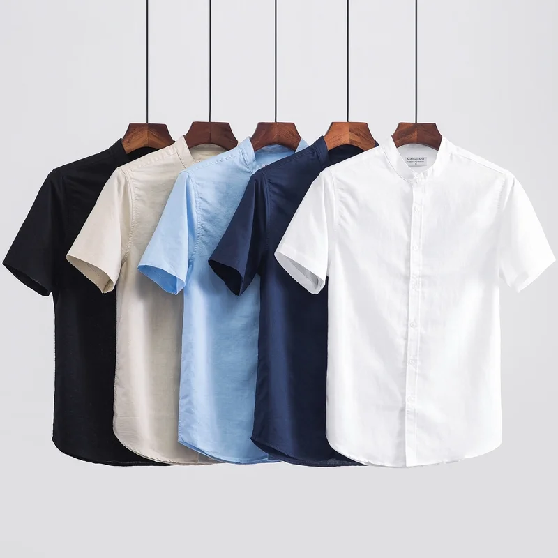 2019 Men Fashion Summer Stand Collar Japan Style Thin Cotton Linen Short Sleeve Solid Shirt Male Casual Shirts Plus Size 110Kg 2019 Men Fashion Summer Stand Collar Japan Style Thin Cotton Linen Short Sleeve Solid Shirt Male Casual Shirts Plus Size 110Kg