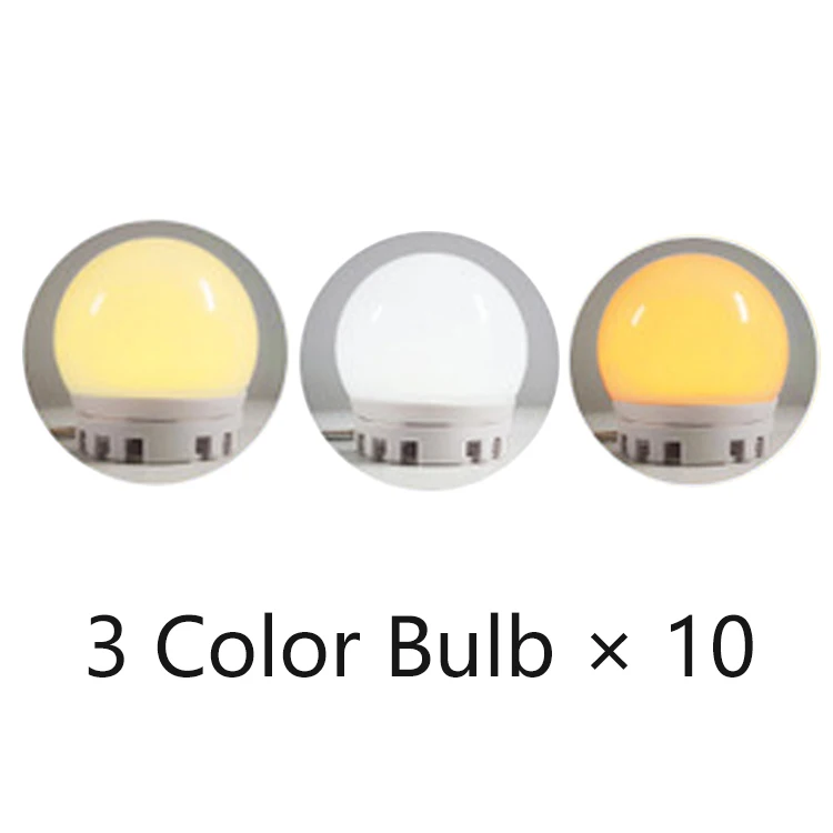 Hollywood Style Makeup Mirror Vanity LED Light Kit 10 Dimmable Bulbs USB Charging Port Cosmetic Adjustable Brightness Lights - Color: 3 color bulb 10