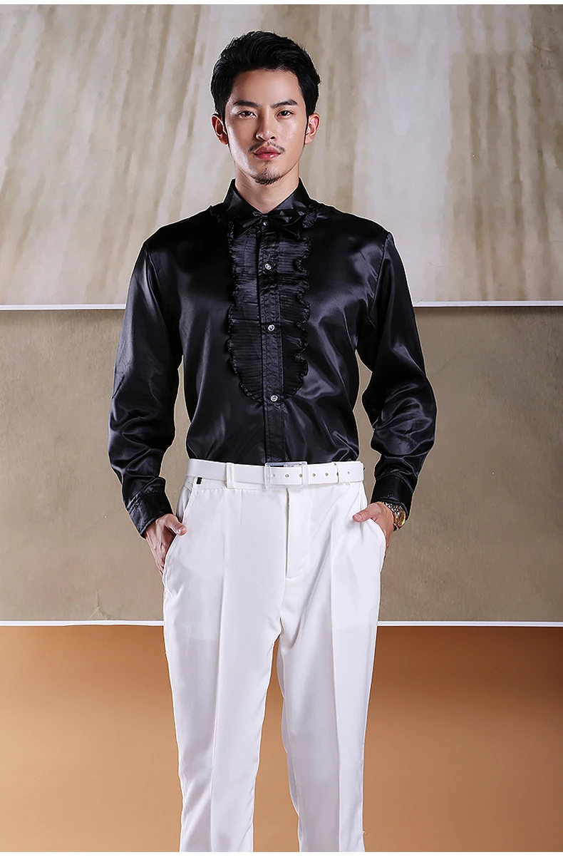 pink/black/white/royal blue/red/golden/skyblue ruffled bowtie scuffs decoration mens tuxedo shirts party/event shirts