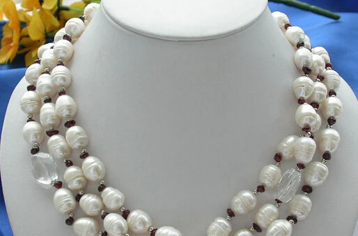 

ddh002781 3row 16mm white RICE PEARL Alexandrite crystal necklace