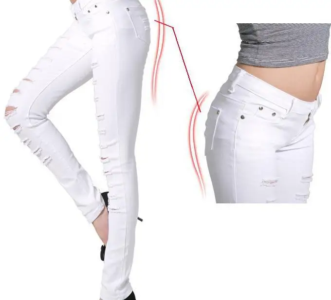 Лидер продаж Модные женские хлопок джинсовые рваные панк-cut-out Для женщин пикантные узкие Штаны Джинсы для женщин Леггинсы для женщин большие размеры Мотобрюки черный/белый цвет