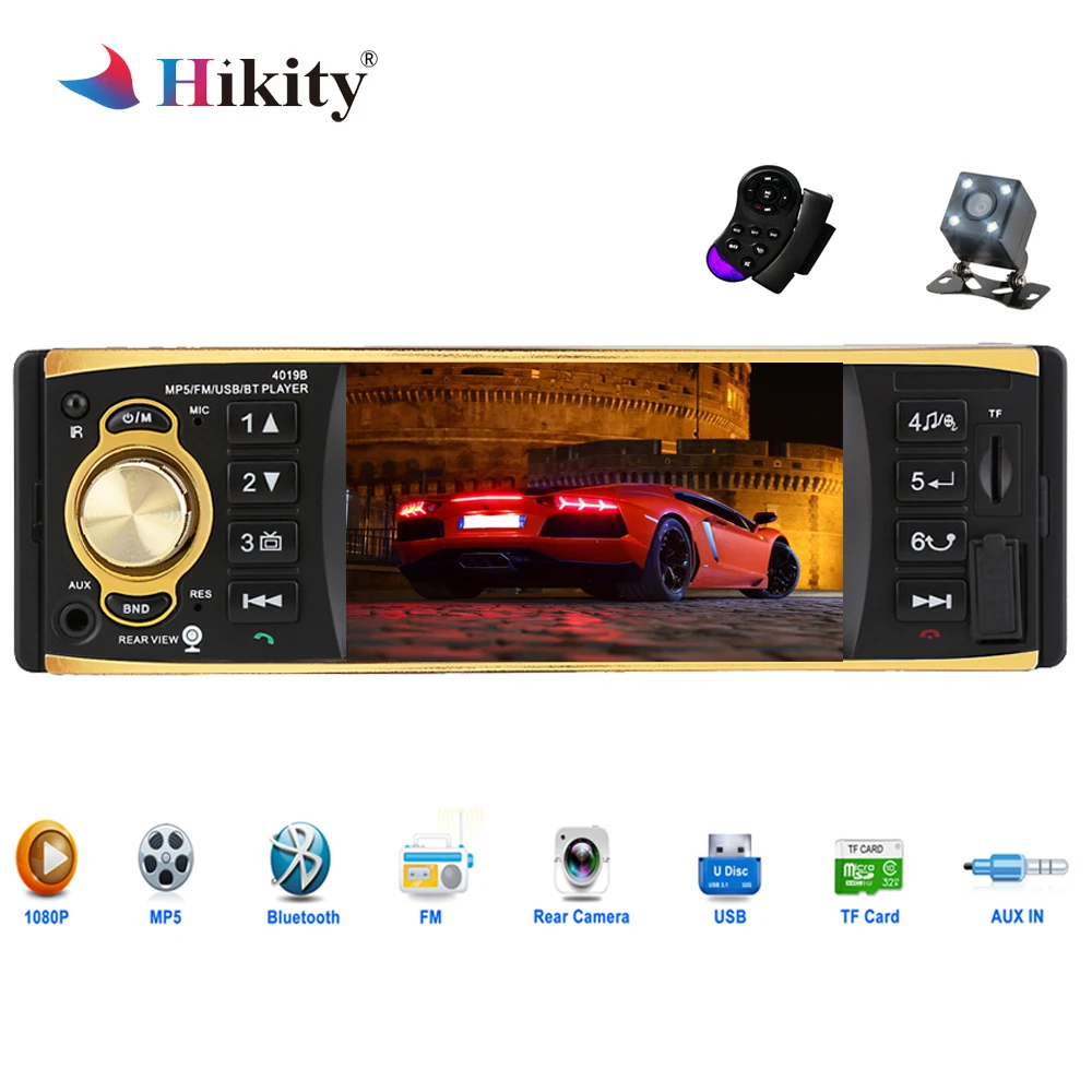 Hikity 1 Din Car Radio 4019B Audio Stereo USB AUX FM Bluetooth Radio Station MP3 Player