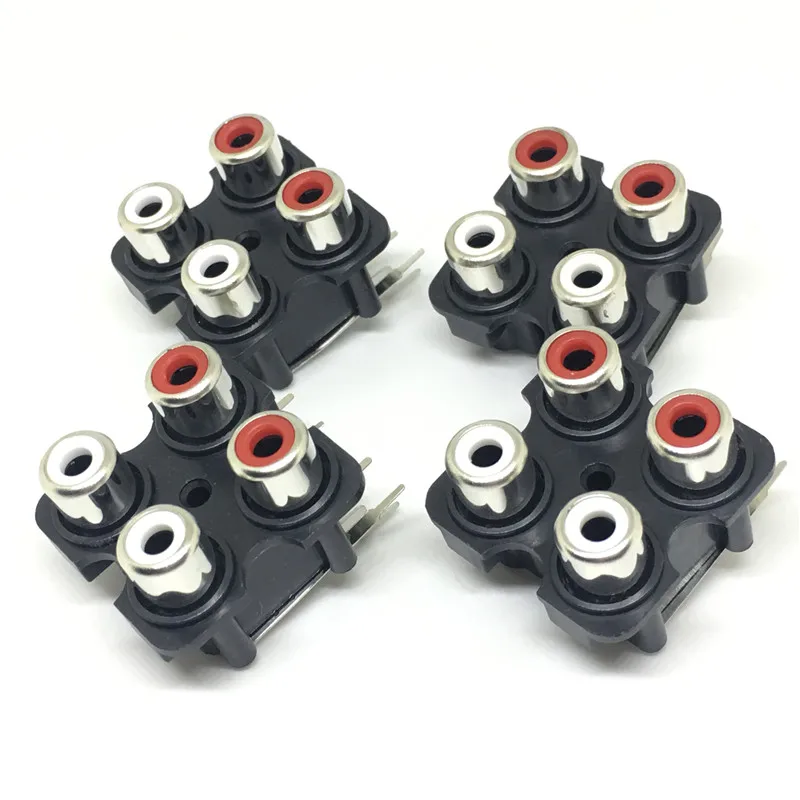 HFES 2 Pcs PCB Mount AV Concentric Outlet 4RCA Female Jack Socket 4