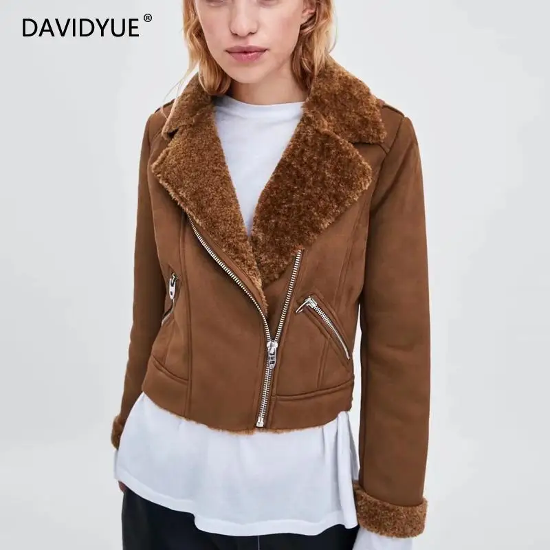 

2018 Winter Women suede jacket Streetwear Thick Faux Leather Fur Coat female Zipper Warm biker jacket abrigo mujer