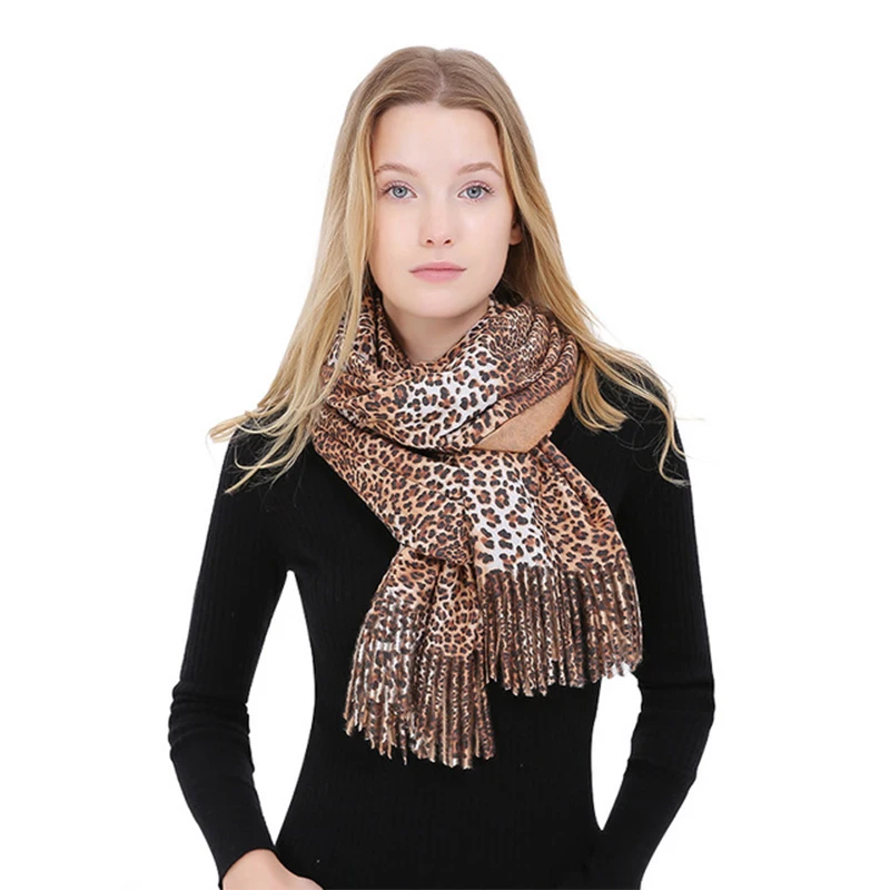 

Luxury Brand Autumn Wool Winter Scarf Women Female Leopard Cashmere Scarves Long Shawl Wrap Blanket Warm Tippet Poncho Cape