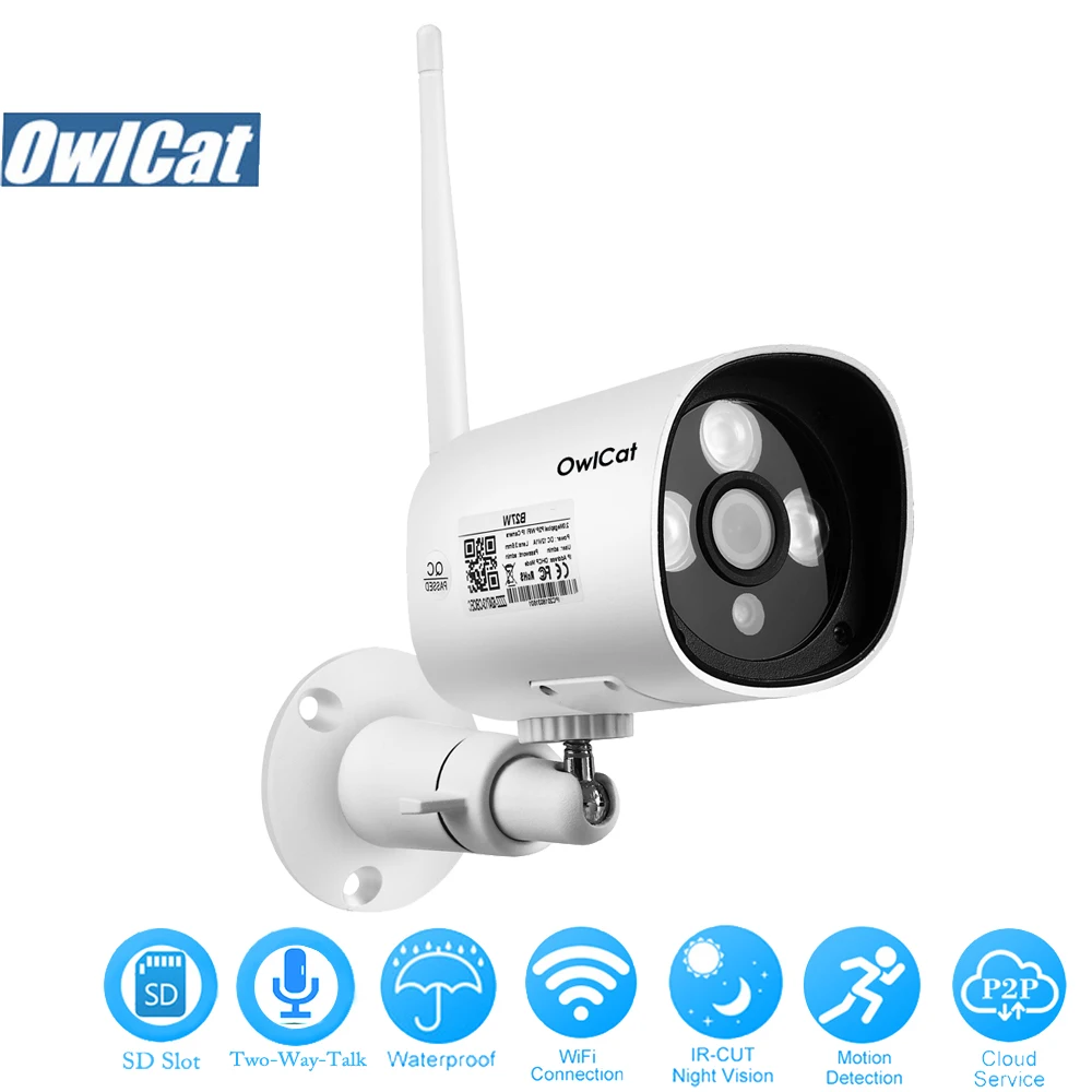

OwlCat HD Bullet IP Camera Wifi Outdoor 2MP 5MP Audio Microphone Security CCTV Camera Phone View SD Card Slot IR ONVIF2.4