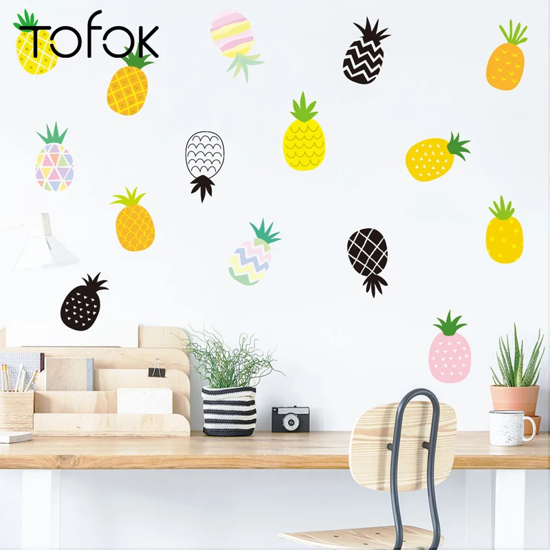 

Tofok 30pcs/set Cartoon Pineapple DIY Wall Sticker Nordic Style Ins Kids Room Bedroom Creative Decals Home Nursery Office Decor