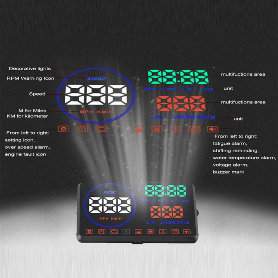 Автомобильный проектор VJOYCAR M9 дисплей HUD на лобовое стекло 5 дюйма OBD2 EUOBD данных о