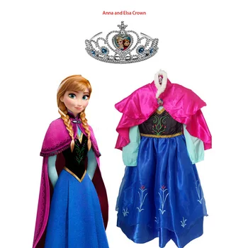 

Hot Children Cloth Dress Kids Party Vestidos Cosplay Baby Elsa Girls Princess Dresses Summer Anna Cosplay Dresses + Free Crown