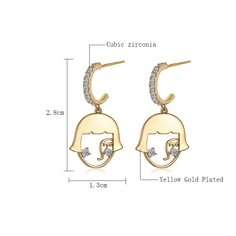 Золотой Цвет выражение лица Длинные Висячие серьги для Для женщин моды стерлингового серебра CZ циркон улыбающееся лицо серьги, ювелирное изделие, подарок для детей