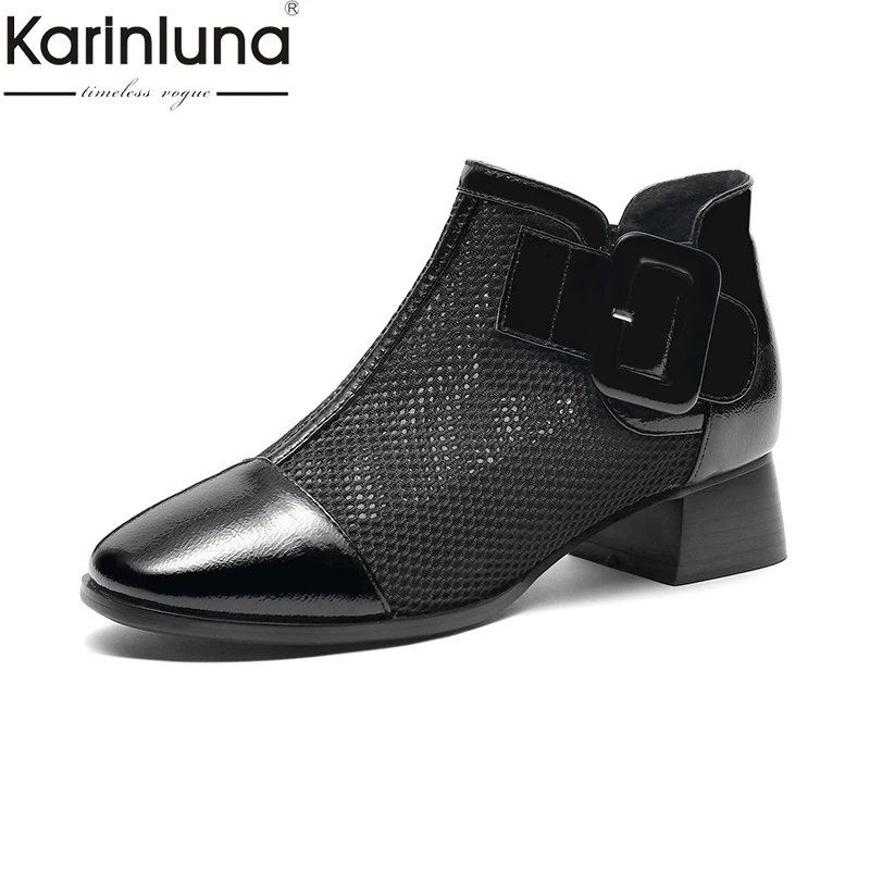 

KarinLuna Fashion hot sale genuine leather Chunky Heels summer Boots female women shoes woman leisure Ankle Boots woman shoes