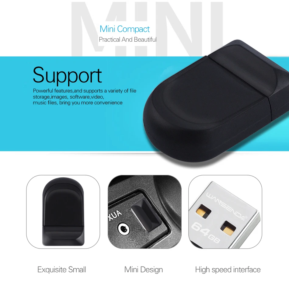 WANSENDA Super Mini USB Flash Drive Waterproof Pen Drive 64GB 32GB 16GB 8GB 4GB Thumbdrive Pendrive USB 2.0 Memory Stick