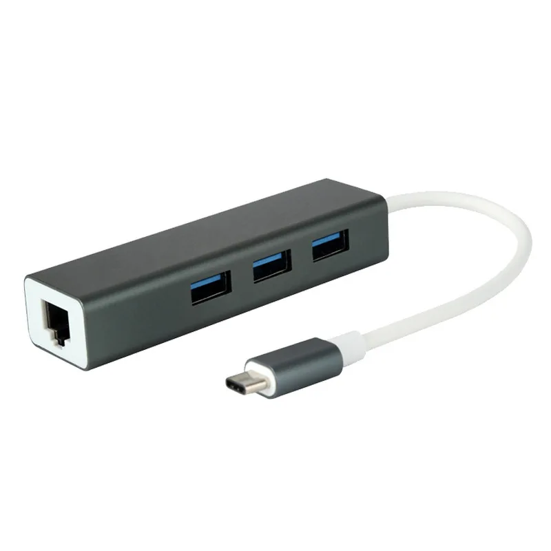 3 порта USB 3,0 концентратор USB 3,1 type-C штекер для 10/100/1000 Мбит/с Gigabit Ethernet LAN сетевая карта RJ45 адаптер для Macbook - Цвет: Черный