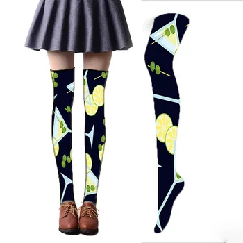 

2019 Summer New Japanese Style Stockings women printed Kawaii Nylon Stockings for girls Female Thin Top Thigh Stockings 6S-SW26