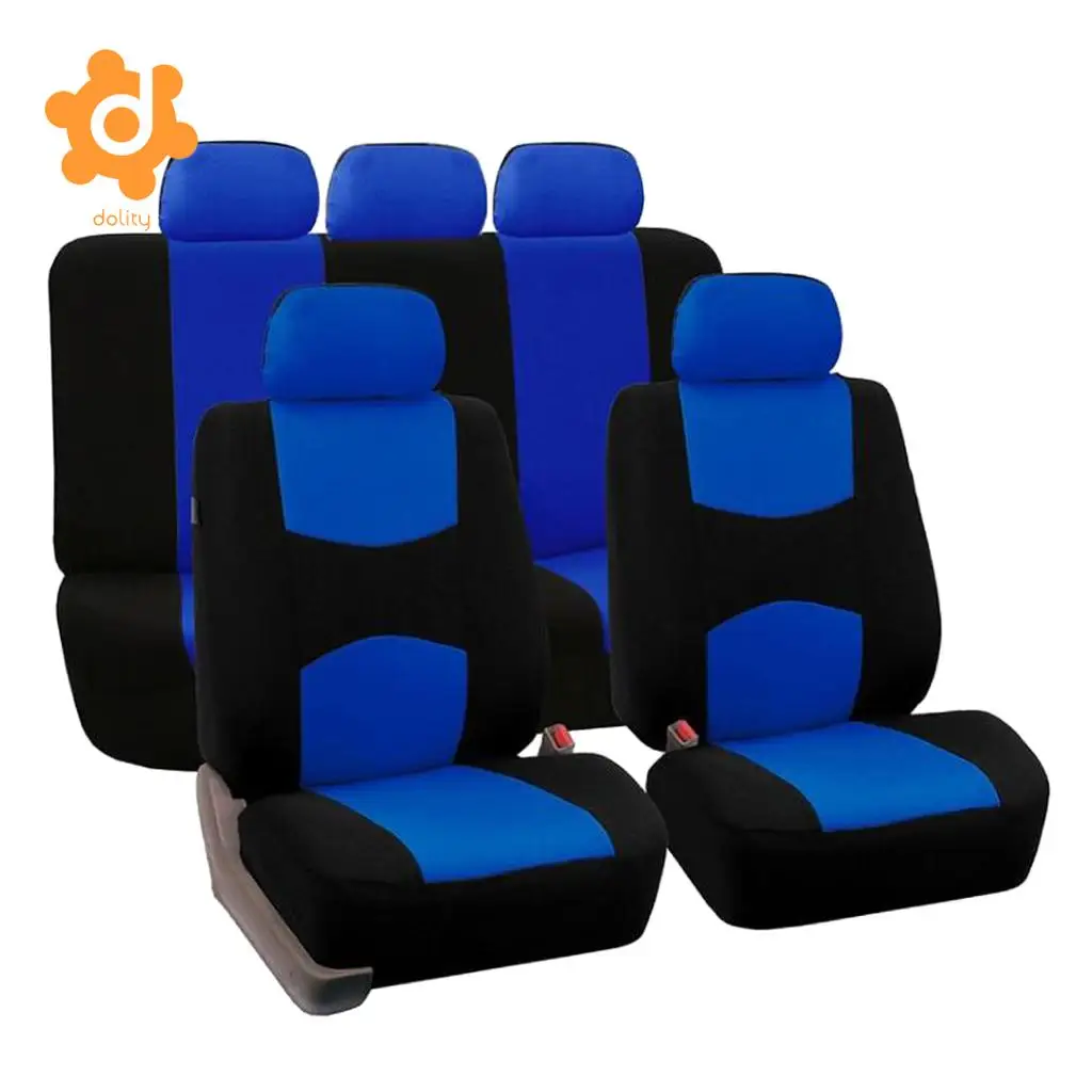 9pcs Car Fabric Front Rear Seat Covers Full Set Cushion Mat Protector Black/Gray/Blue/Red/Beige