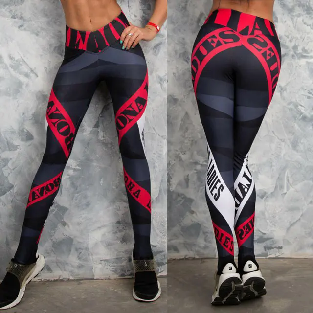 US $7.79 Women Yoga Pants Compression Elastic Gym Fitness Sport Printed Leggings Tights Running Workout Spor