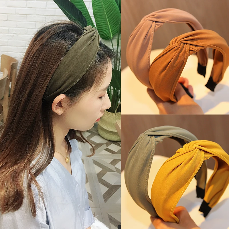 

Baellerry Women Hairbands 2018 New Girls Fabric Twisted Knotted Solid Headband Wide Hair Bands Headwear Accessories For Girls