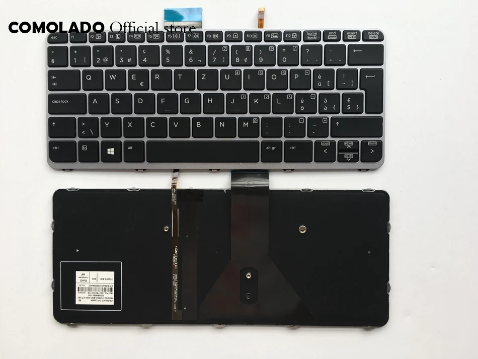 SW швейцарская клавиатура для HP EliteBook Folio 1030 G1 1020 с подсветкой серебряная рамка