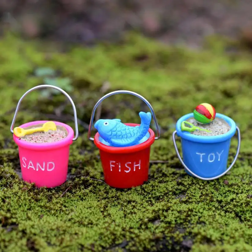 Resin Miniature Beach Bucket DIY Craft Accessory Home Garden Decoration