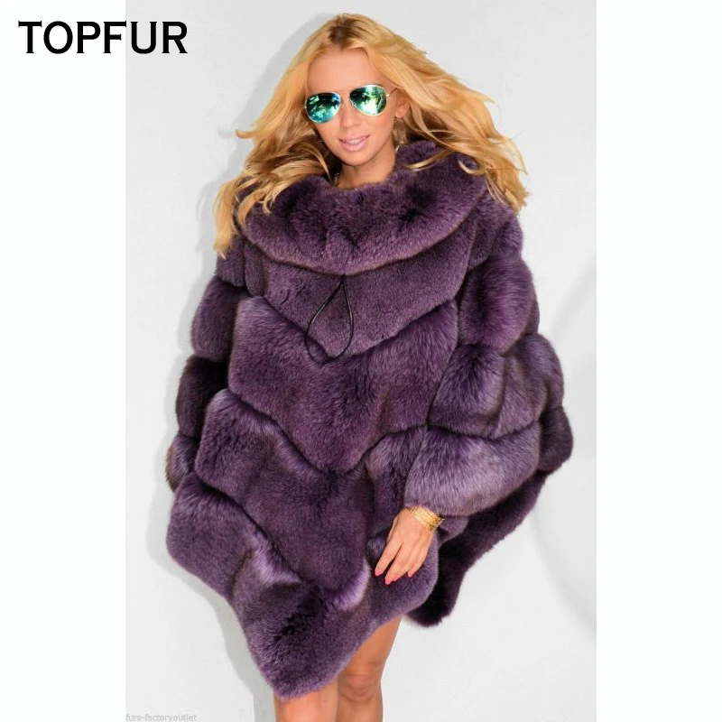 TOPFUR 2018 New Luxury Real Fur Cape For Women Winter Thick Warm Cape With Fur Collar High Quality Natural Fox Fur Shawl TOPFUR 2018 New Luxury Real Fur Cape For Women Winter Thick Warm Cape With Fur Collar High Quality Natural Fox Fur Shawl