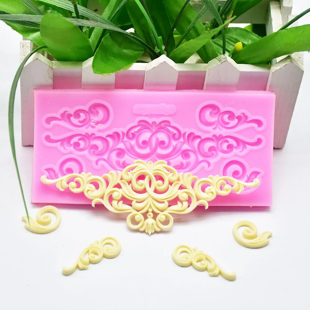 

3D Baroque Scrolls Relief Cake Border Silicone Mold Fondant Cake Decorating Tools Candy Clay Chocolate Gumpaste Moulds