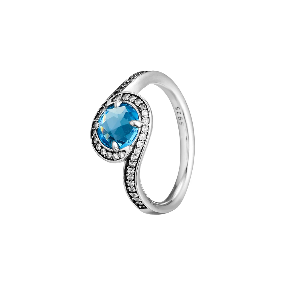 

Ring Radiant Embellishment 100% 925 Sterling Silver Wedding Rings for Women with Sky Blue Crystal & Clear CZ PFR067