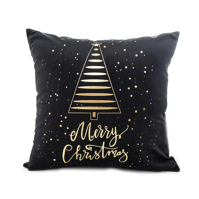 Black Soft Fabric Gold Printed Merry Christmas Pillow Case Christmas Home Party Decoration 45*45cm Christmas Pillowcase
