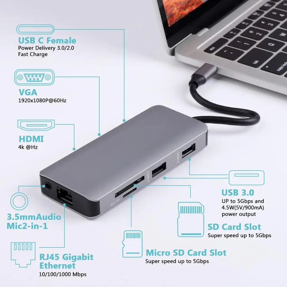 Адаптер 9 в 1 для USB 3 5 SD TF карт 0 мм|USB-хабы| |