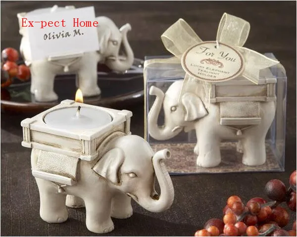 

50pcs/lot Newest Lucky Elephant Antique-Ivory Candle and Card Holder Wedding Favors and Baby Gift Tea Light Candle Favor Party