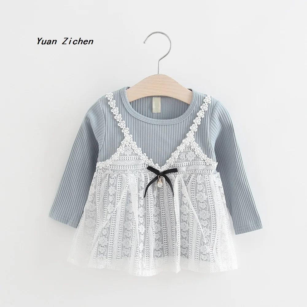 2017 Winter Cotton Bow New Born Baby Princess Dress with Lace Bud Silk Long Sleeve Baby Girls Infant Clothes Jumpsuit 0-3 Years
