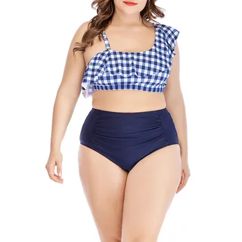 

Plus Size Sexy Strap Bikini Set Ruffle Plaid Swimsuit High Waist Swimwear Bathing Suit Women Swimsuit Brazilian Biquini Monokini