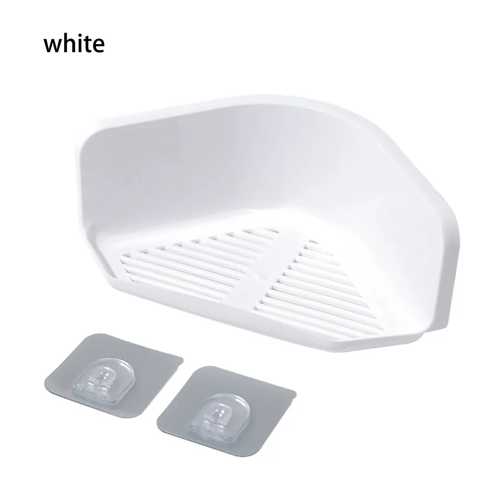Настенная пластиковая присоска для ванной, кухни, угловая стойка для хранения, органайзер, держатель для душа, корзина, настенная полка домашний декор - Цвет: White