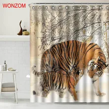 WONZOM Tiger Polyester Fabric Bear Shower Curtain Bathroom Decor Dolphin Waterproof Animal Cortina De Bano With 12 Hooks 2017