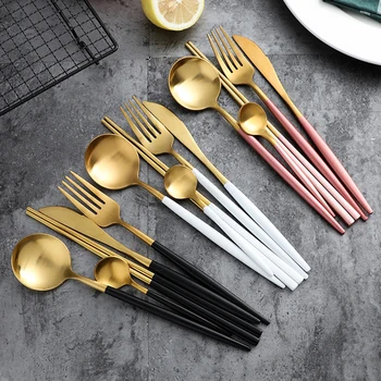 

Stainless Steel Black Gold Cutlery Set Dinnerware Tableware Silverware Flatware Sets Chopsticks Dinner Knife Fork Drop Shipping