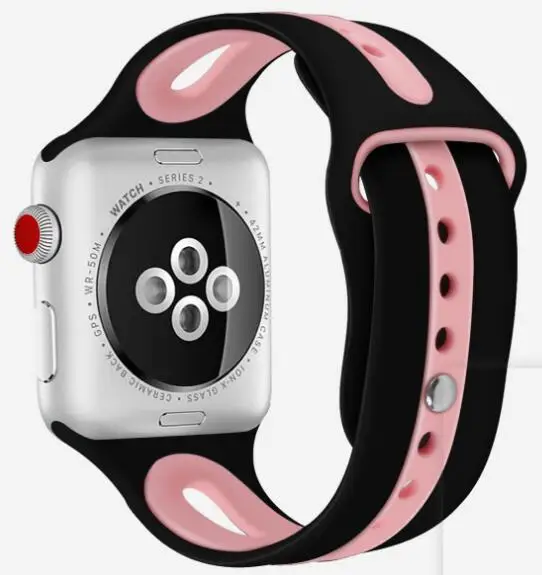 10 цветов модный силиконовый ремешок для часов Apple Watch Series 1 2 3 4 iWatch 38 мм 42 мм 40 мм 44 мм сменный ремешок для браслета - Цвет ремешка: Black Pink
