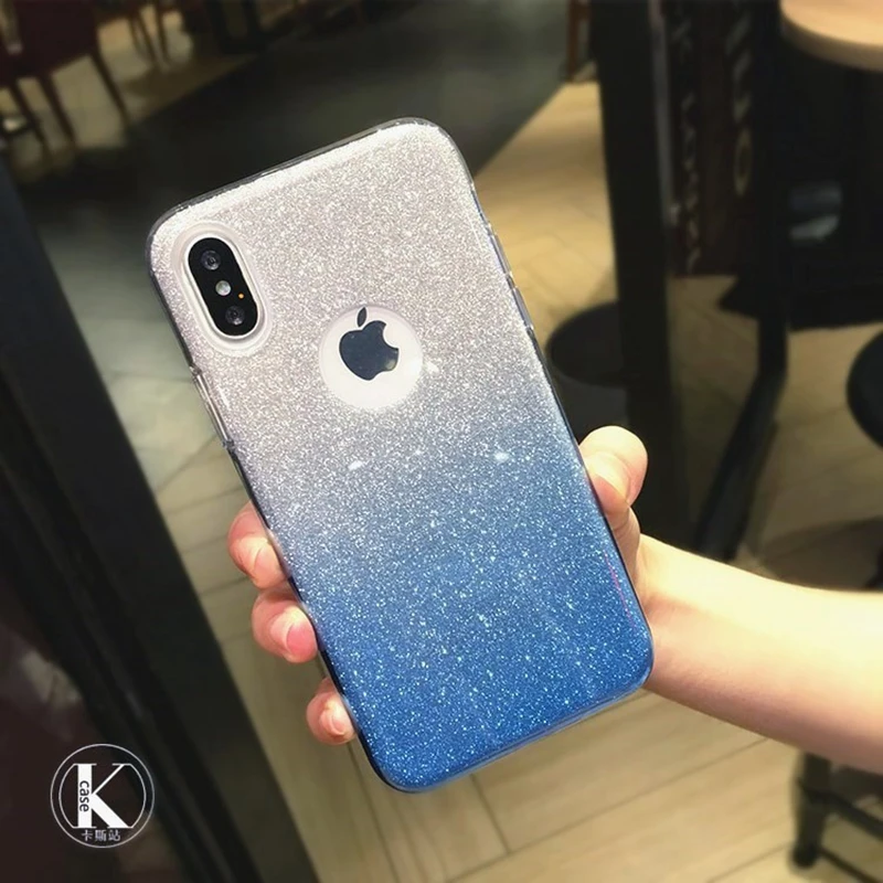 Блестящий Прозрачный мягкий чехол с градиентом для iphone 7 8 Plus XS MAX XR 10 X 5 блестящий