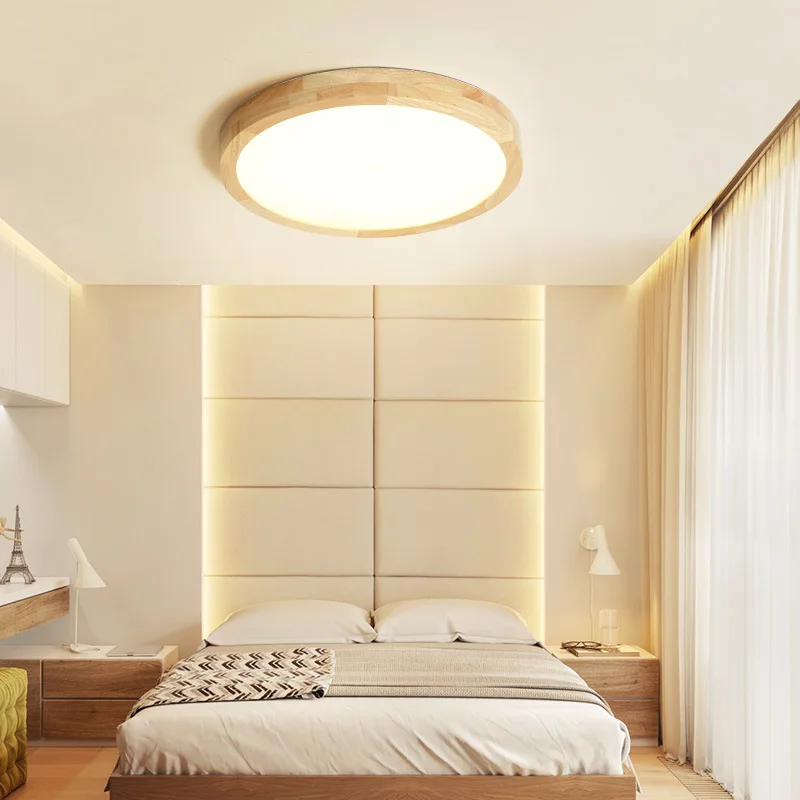 Современные светодиодный потолок светлого дерева потолочная лампа Панель для Гостиная круглое освещение приспособление Спальня Кухня зал дистанционного Управление