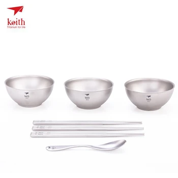 

Keith Titanium Dinnerware Set 3 Bowls 3 Chopsticks 1 Spoon Outdoor Camping Travel Hiking Portable Tableware Set 750ml Ti5803