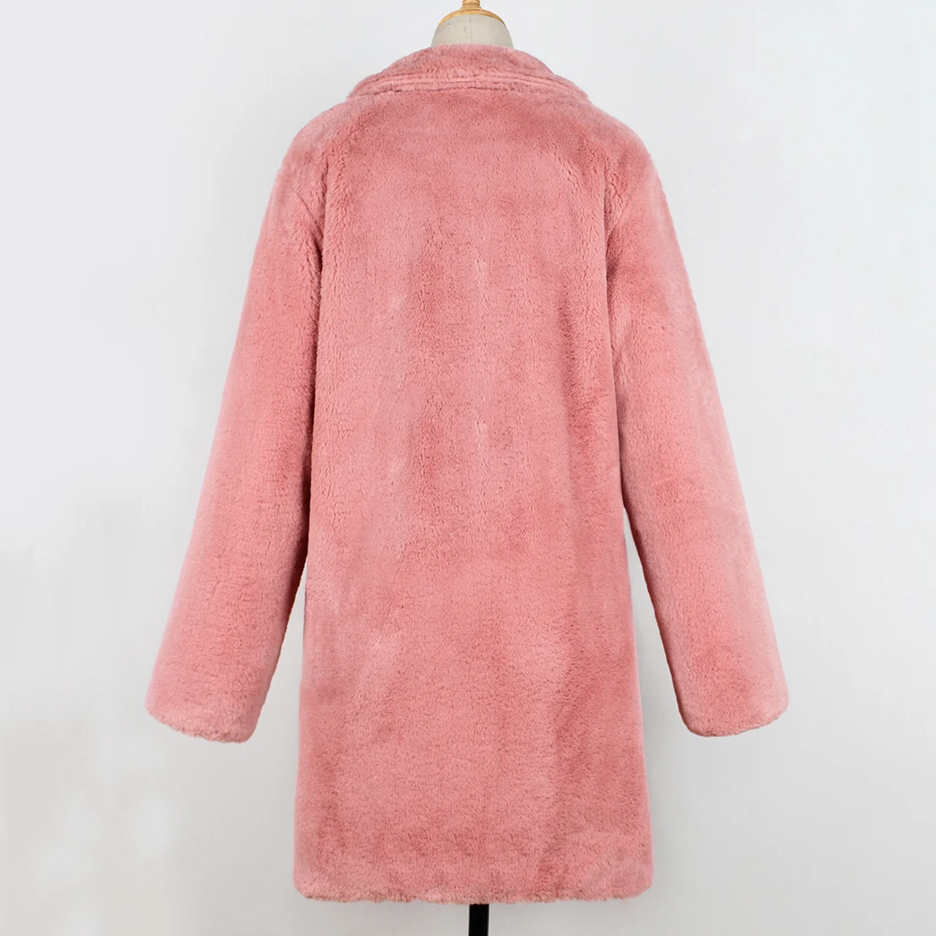 Winter Women Long Faux Fur Coat Thick Plush Outerwear Turn Down Collar Female Hairy Furry Overcoat Plus Size Manteau Femme Hiver